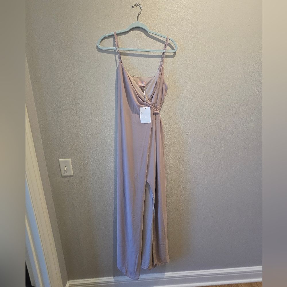Show Me Your Mumu Bridesmaid Party Dress Liz Long side Tie Dune/ Tan NWT Sz S - Picture 5 of 8